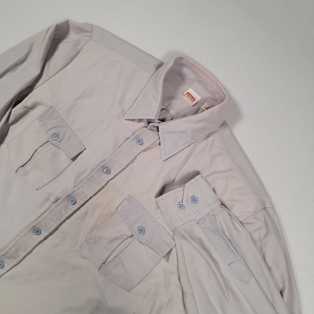 Montgomery Ward Vintage Corduroy Shirt Mens L Gray 70s 80s Box Pleat Nylon Korea
